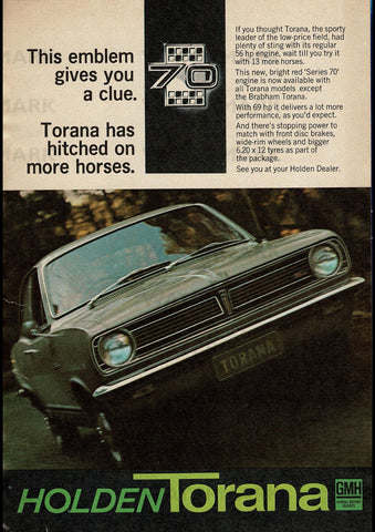 1968 HB HOLDEN TORANA 2 DOOR SEDAN AUSSIE AD ART PRINT POSTER