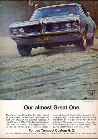 1968 PONTIAC TEMPEST CUSTOM HO USA AD ART PRINT POSTER