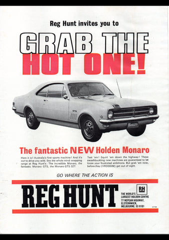 1968 REG HUNT HK HOLDEN MONARO GTS-327 AUSSIE AD ART PRINT POSTER