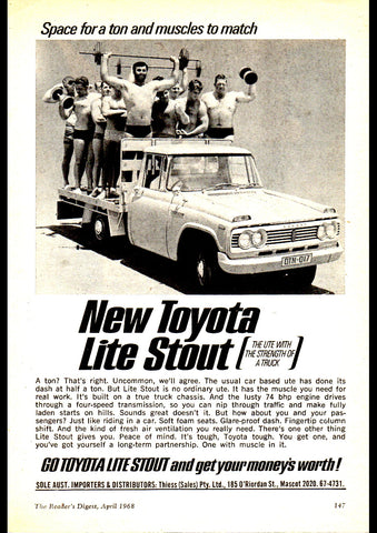 1968 TOYOTA LITE STOUT UTILITY RK101 AUSSIE AD ART PRINT POSTER