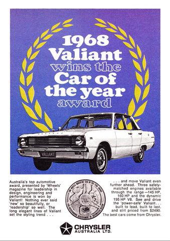 1968 VE CHRYSLER VALIANT CAR OF THE YEAR AWARD COTY AUSSIE AD ART PRINT POSTER