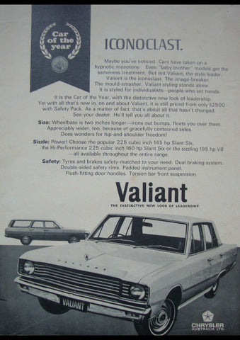 1968 VE CHRYSLER VALIANT SEDAN WAGON ICONOCLAST COTY AUSSIE AD ART PRINT POSTER