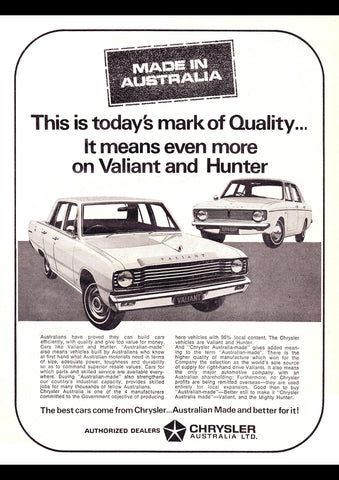 1968 VE CHRYSLER VALIANT & HILLMAN AUSSIE AD ART PRINT POSTER