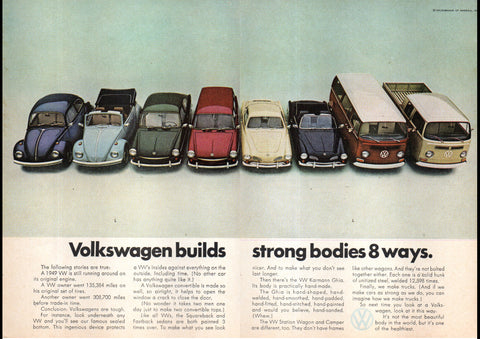 1968 VOLKSWAGEN VW RANGE BEETLE SQUAREBACK FASTBACK KARMANN GHIA STATION WAGON USA AD ART PRINT POSTER