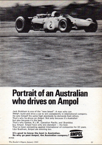 1969 AMPOL PETROL JACK BRABHAM AUSSIE AD ART PRINT POSTER