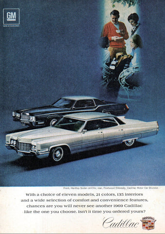 1969 CADILLAC SEDAN DEVILLE & FLEETWOOD ELDORADO USA AD ART PRINT POSTER