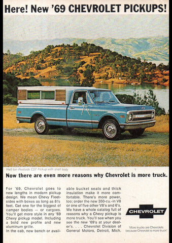 1969 CHEVROLET HALF TON FLEETSIDE CST PICKUP TRUCK USA AD ART PRINT POSTER
