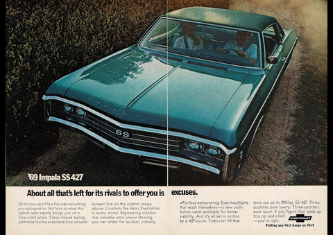 1969 CHEVROLET IMPALA SS 427 SPORT COUPE USA AD ART PRINT POSTER