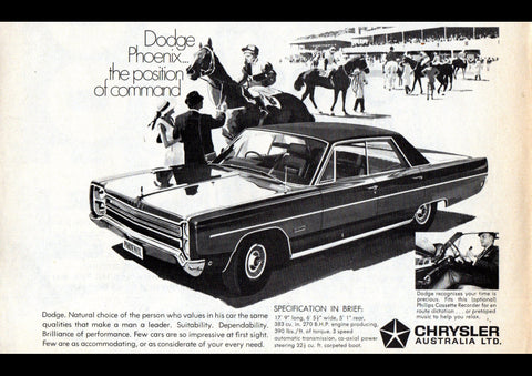 1969 DD DODGE PHOENIX 4 DOOR HARDTOP BY CHRYSLER AUSSIE AD ART PRINT POSTER