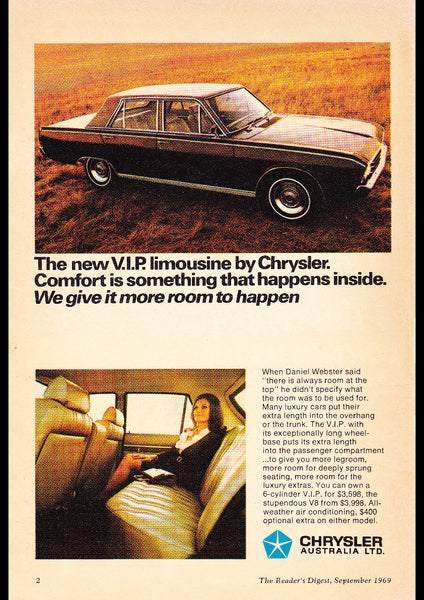 1969 VF CHRYSLER VALIANT VIP AUSSIE AD ART PRINT POSTER – WOW Posters