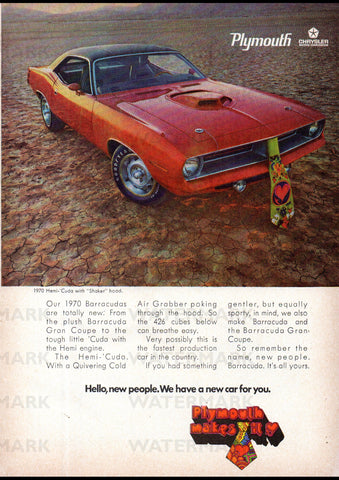 1970 PLYMOUTH HEMI CUDA 426 CU IN V8 COUPE USA REPRO AD ART PRINT POSTER