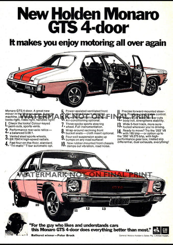 1971 HOLDEN HQ GTS MONARO 4 DOOR AUSSIE REPRO AD ART PRINT POSTER