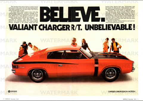 1971 VH CHRYSLER VALIANT CHARGER E38 RT ROAD TRACK AUSSIE REPRO AD ART PRINT POSTER