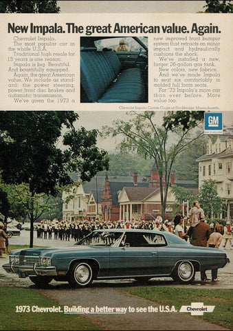 1973 CHEVROLET IMPALA CUSTOM COUPE USA AD ART PRINT POSTER