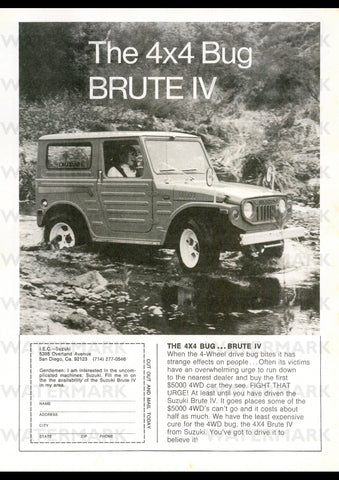 1973 SUZUKI BRUTE IV 4WD USA REPRO AD ART PRINT POSTER