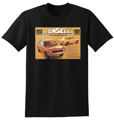 1974 HILLMAN AVENGER SUNSEEKER UK AD TSHIRT