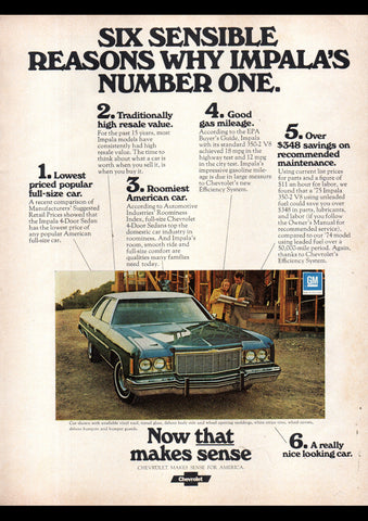 1975 CHEVROLET IMPALA SEDAN USA AD ART PRINT POSTER