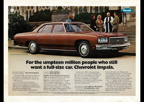 1976 CHEVROLET IMPALA SEDAN USA AD ART PRINT POSTER