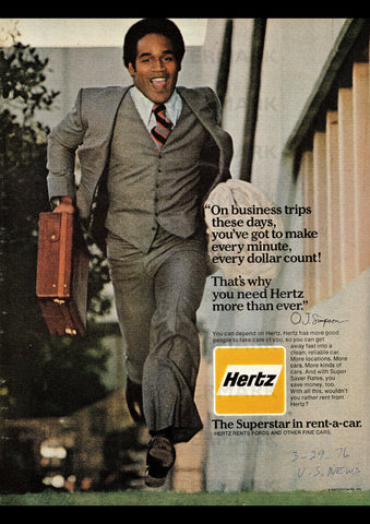 1976 HERTZ RENT A CAR OJ SIMPSON USA REPRO AD ART PRINT POSTER