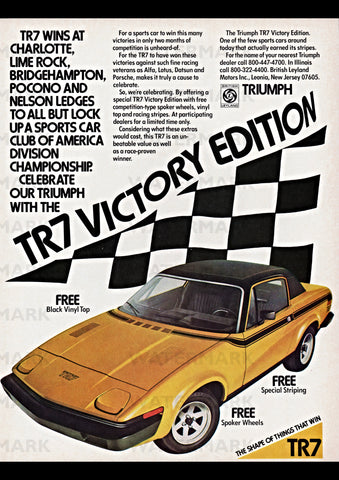 1976 TRIUMPH TR7 VICTORY EDITION USA REPRO AD ART PRINT POSTER