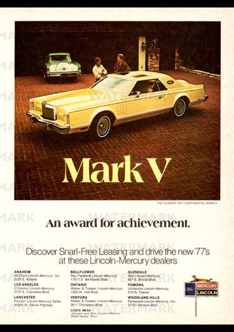 1977 LINCOLN CONTINENTAL MARK V USA REPRO AD ART PRINT POSTER