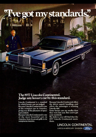 1977 LINCOLN CONTINENTAL TOWN CAR USA REPRO AD ART PRINT POSTER