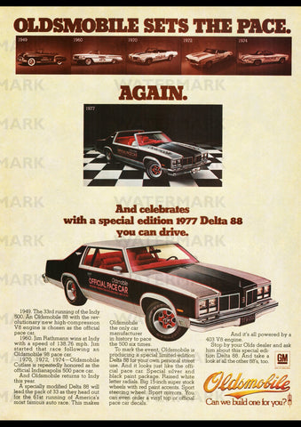 1977 OLDSMOBILE DELTA 88 INDY 500 PACE CAR USA REPRO AD ART PRINT POSTER