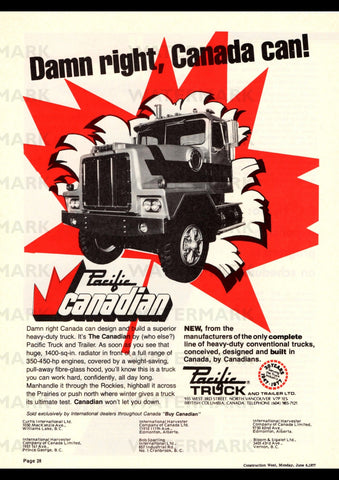 1977 PACIFIC CANADIAN TRUCK CANADA REPRO AD ART PRINT POSTER