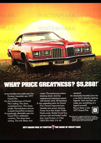 1977 PONTIAC GRAND PRIX USA REPRO AD ART PRINT POSTER