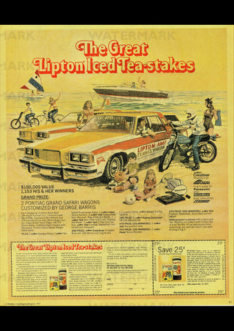 1977 PONTIAC GRAND SAFARIS LIPTON ICED TEA USA REPRO AD ART PRINT POSTER