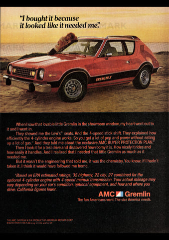 1978 AMC GREMLIN USA AD ART PRINT POSTER