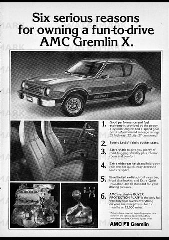 1978 AMC GREMLIN USA AD ART PRINT POSTER