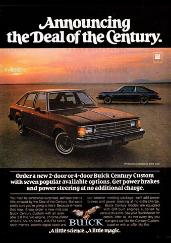 1978 BUICK CENTURY CUSTOM SEDAN AND COUPE USA AD ART PRINT POSTER