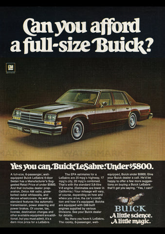 1978 BUICK LESABRE 4 DOOR SEDAN USA AD ART PRINT POSTER