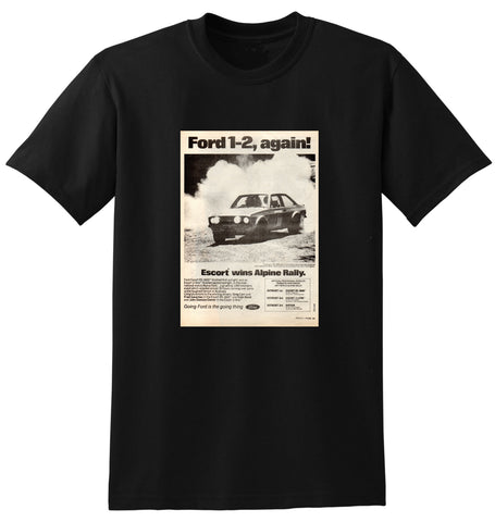 1978 FORD ESCORT RS 1800 ALPINE RALLY WIN AUSSIE AD TSHIRT