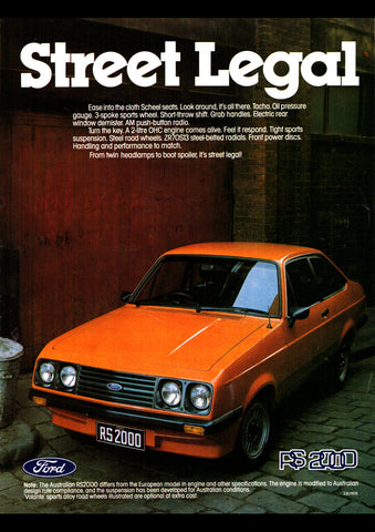 1978 FORD ESCORT RS 2000 2 DOOR AUSSIE REPRO AD ART PRINT POSTER