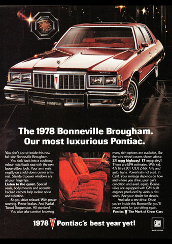 1978 PONTIAC BONNEVILLE BROUGHAM USA AD ART PRINT POSTER