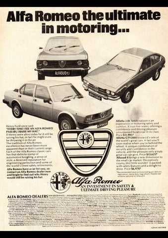 1979 ALFA ROMEO ALFETTA 2 LTR GTV 2000 ALFASUD AUSSIE REPRO AD ART PRINT POSTER