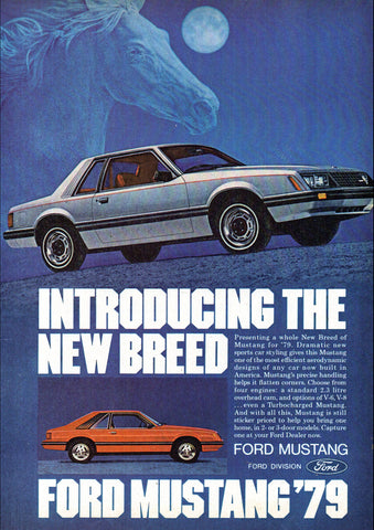 1979 FORD MUSTANG 4 V6 V8 TURBO CHARGED MODELS USA REPRO AD ART PRINT POSTER