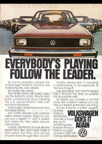 1980 VOLKSWAGEN RABBIT HATCHBACK (GOLF) USA AD ART PRINT POSTER