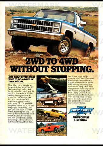 1981 CHEVROLET CHEVY FLEETSIDE PICKUP BLAZER WAGON SUBURBAN USA AD ART PRINT POSTER