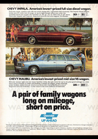 1981 CHEVROLET IMPALA DIESEL WAGON & CHEVY MALIBU V6 WAGON USA AD ART PRINT POSTER