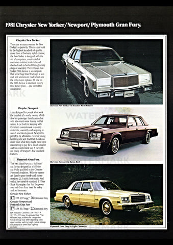 1981 CHRYSLER NEW YORKER NEWPORT & PLYMOUTH GRAN FURY USA AD ART PRINT POSTER