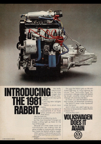 1981 VOLKSWAGEN RABBIT USA AD ART PRINT POSTER