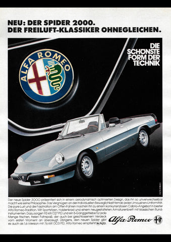 1983 ALFA ROMEO SPIDER 2000 GERMANY AD ART PRINT POSTER