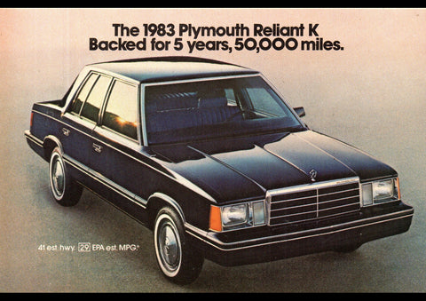 1983 PLYMOUTH RELIANT K SEDAN USA AD ART PRINT POSTER