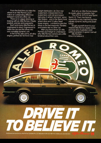 1984 ALFA ROMEO GTV-6 GTV 2 LITRE SPRINT AUSSIE AD ART PRINT POSTER