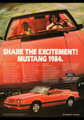 1984 FORD MUSTANG CONVERTIBLE USA AD ART PRINT POSTER