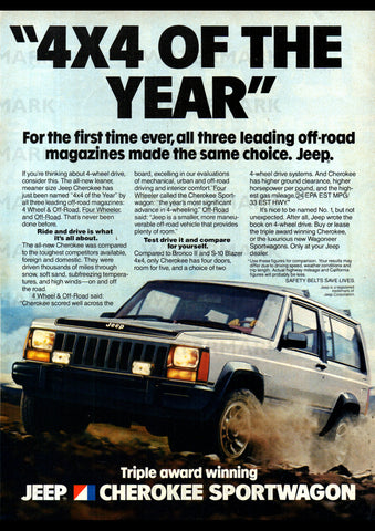 1984 JEEP CHEROKEE SPORTWAGON 4WD WAGON AMERICAN MOTORS USA AD ART PRINT POSTER