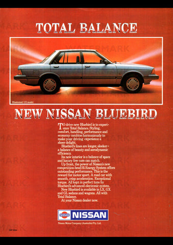 1984 NISSAN BLUEBIRD LX GX GL SEDAN & WAGON AUSSIE AD ART PRINT POSTER